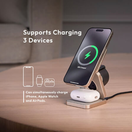 แท่นชาร์จไร้สาย ADAM elements Mag 3 Pro Qi2 3-in-1 Foldable Travel Charging Station สีเทาเข้ม_2